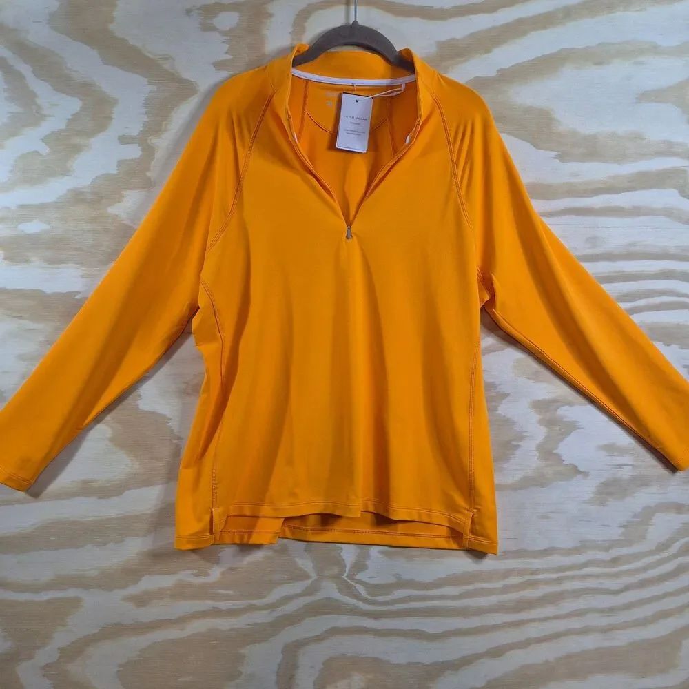 Peter Millar XL Orange Quarter Zip UPF 50 Golf Pullover Womens XL Mens M NWT
